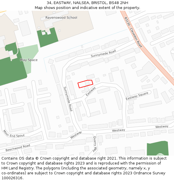34, EASTWAY, NAILSEA, BRISTOL, BS48 2NH: Location map and indicative extent of plot