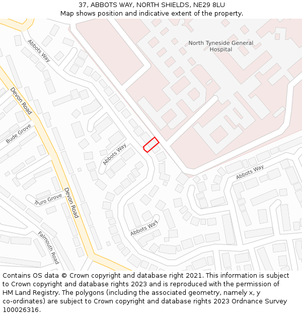 37, ABBOTS WAY, NORTH SHIELDS, NE29 8LU: Location map and indicative extent of plot