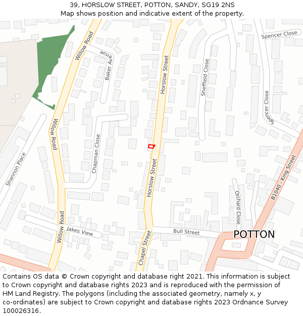 39, HORSLOW STREET, POTTON, SANDY, SG19 2NS: Location map and indicative extent of plot