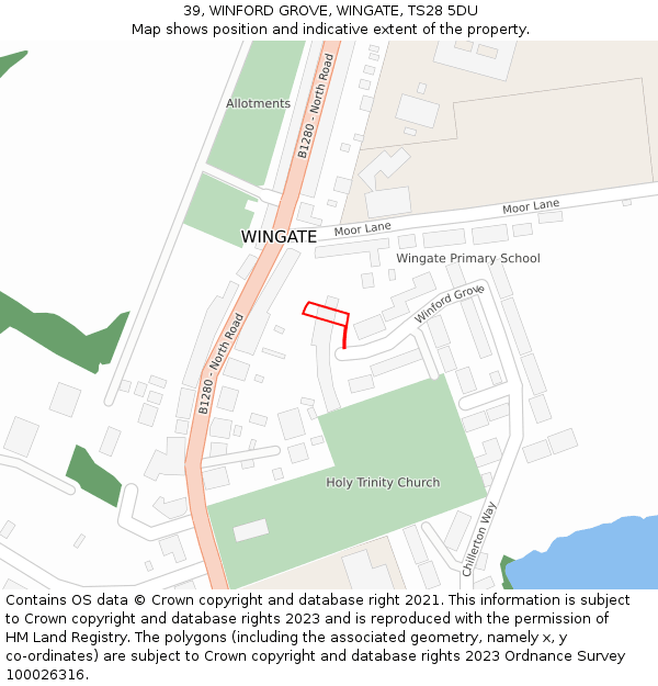 39, WINFORD GROVE, WINGATE, TS28 5DU: Location map and indicative extent of plot