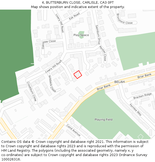 4, BUTTERBURN CLOSE, CARLISLE, CA3 0PT: Location map and indicative extent of plot
