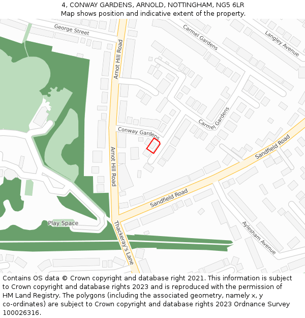 4, CONWAY GARDENS, ARNOLD, NOTTINGHAM, NG5 6LR: Location map and indicative extent of plot
