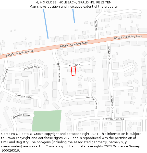 4, HIX CLOSE, HOLBEACH, SPALDING, PE12 7EN: Location map and indicative extent of plot