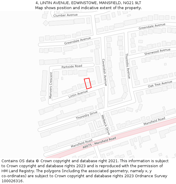 4, LINTIN AVENUE, EDWINSTOWE, MANSFIELD, NG21 9LT: Location map and indicative extent of plot