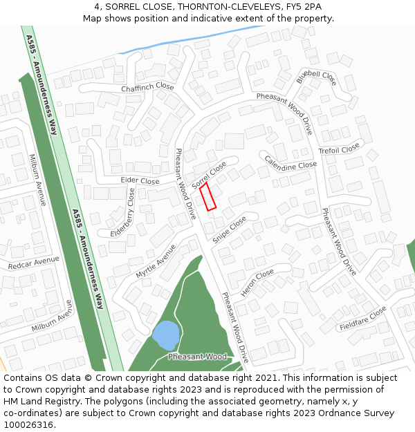 4, SORREL CLOSE, THORNTON-CLEVELEYS, FY5 2PA: Location map and indicative extent of plot
