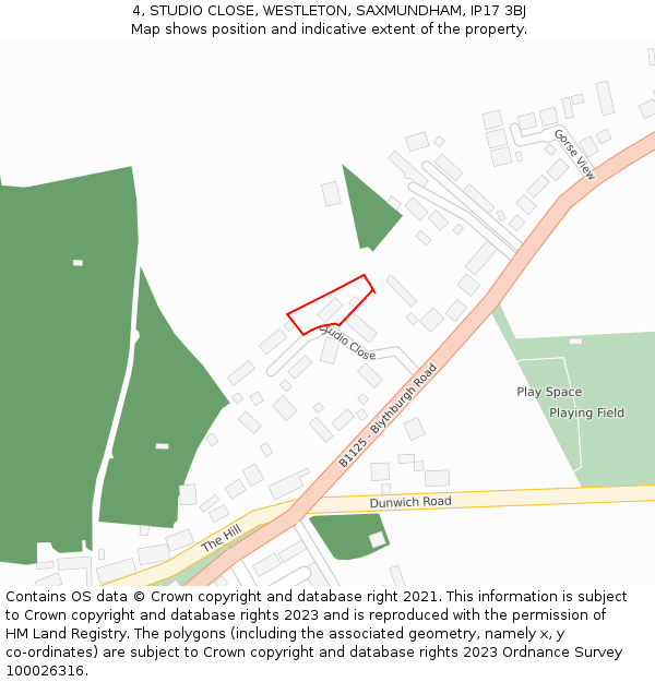 4, STUDIO CLOSE, WESTLETON, SAXMUNDHAM, IP17 3BJ: Location map and indicative extent of plot