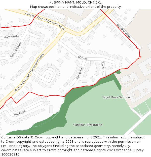 4, SWN Y NANT, MOLD, CH7 1XL: Location map and indicative extent of plot