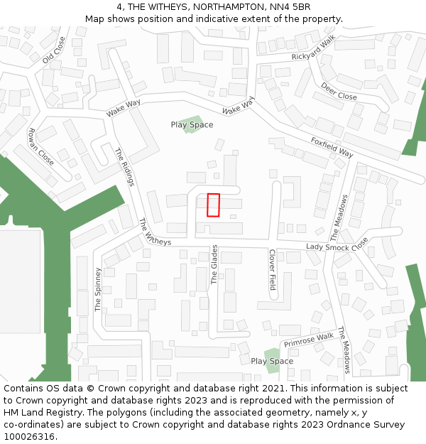 4, THE WITHEYS, NORTHAMPTON, NN4 5BR: Location map and indicative extent of plot