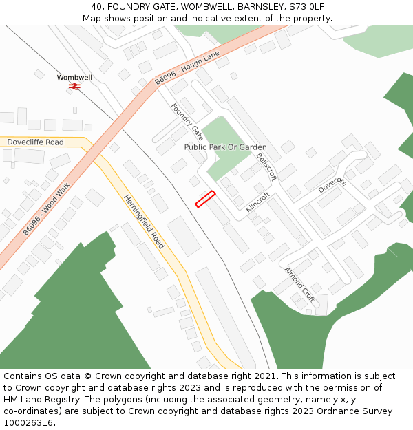 40, FOUNDRY GATE, WOMBWELL, BARNSLEY, S73 0LF: Location map and indicative extent of plot