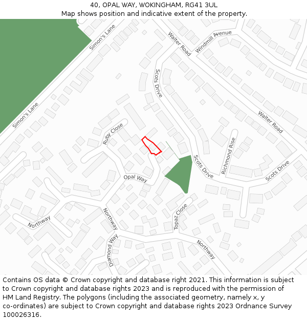 40, OPAL WAY, WOKINGHAM, RG41 3UL: Location map and indicative extent of plot