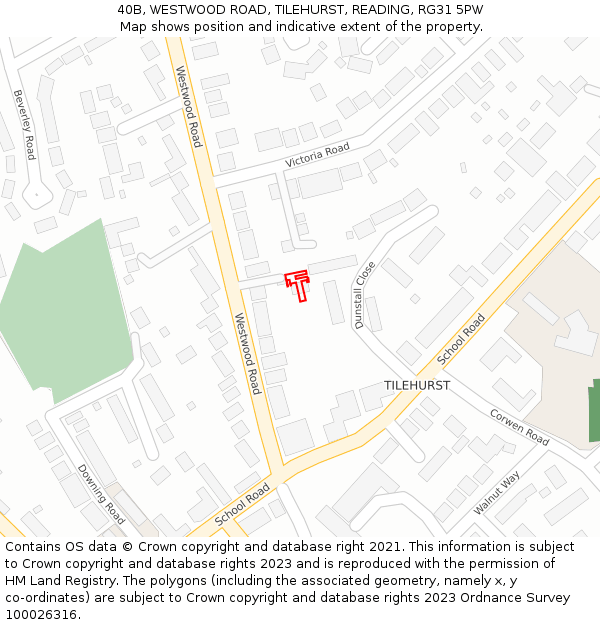 40B, WESTWOOD ROAD, TILEHURST, READING, RG31 5PW: Location map and indicative extent of plot