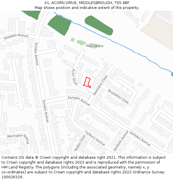 41, ACORN DRIVE, MIDDLESBROUGH, TS5 8BF: Location map and indicative extent of plot