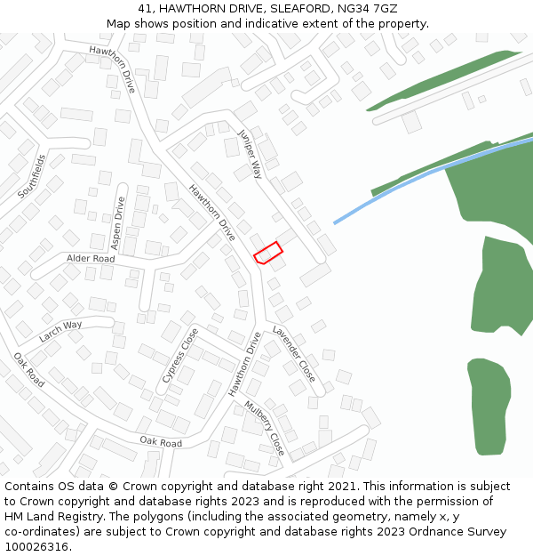 41, HAWTHORN DRIVE, SLEAFORD, NG34 7GZ: Location map and indicative extent of plot