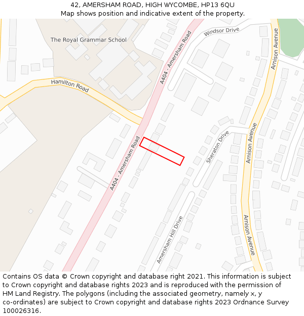 42, AMERSHAM ROAD, HIGH WYCOMBE, HP13 6QU: Location map and indicative extent of plot