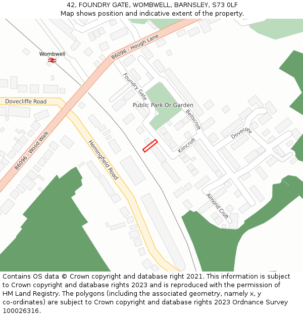 42, FOUNDRY GATE, WOMBWELL, BARNSLEY, S73 0LF: Location map and indicative extent of plot