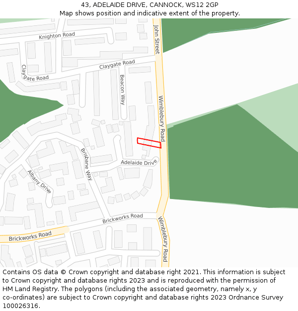 43, ADELAIDE DRIVE, CANNOCK, WS12 2GP: Location map and indicative extent of plot