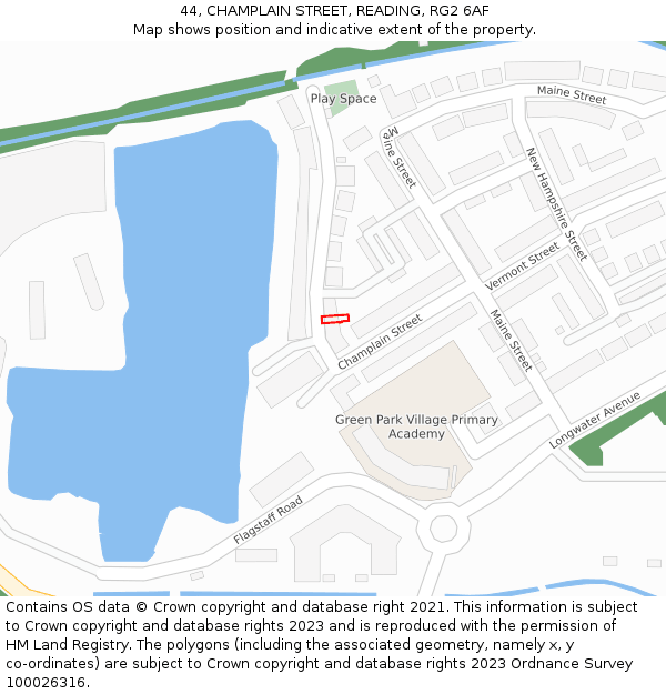 44, CHAMPLAIN STREET, READING, RG2 6AF: Location map and indicative extent of plot