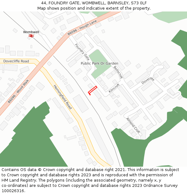 44, FOUNDRY GATE, WOMBWELL, BARNSLEY, S73 0LF: Location map and indicative extent of plot