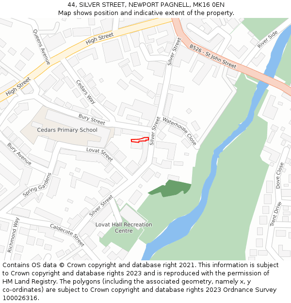 44, SILVER STREET, NEWPORT PAGNELL, MK16 0EN: Location map and indicative extent of plot