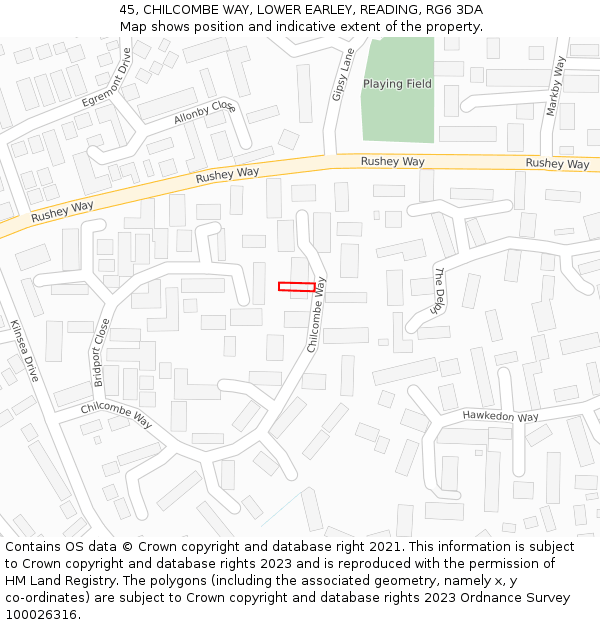 45, CHILCOMBE WAY, LOWER EARLEY, READING, RG6 3DA: Location map and indicative extent of plot