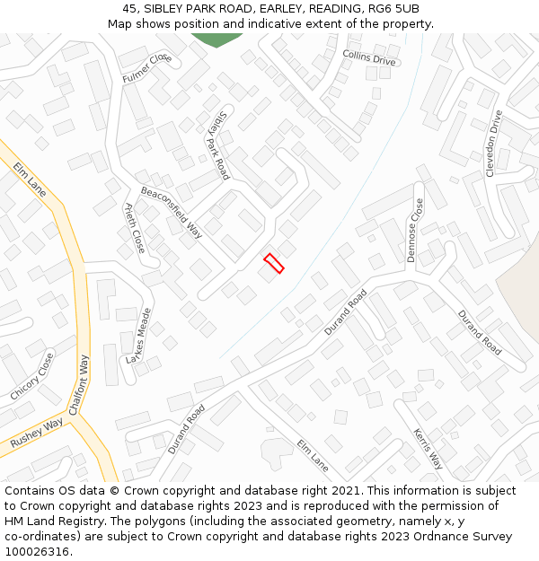 45, SIBLEY PARK ROAD, EARLEY, READING, RG6 5UB: Location map and indicative extent of plot