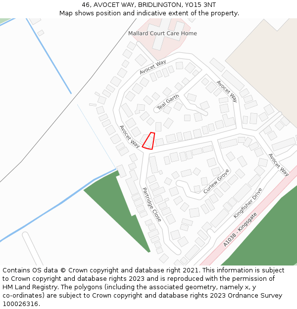 46, AVOCET WAY, BRIDLINGTON, YO15 3NT: Location map and indicative extent of plot