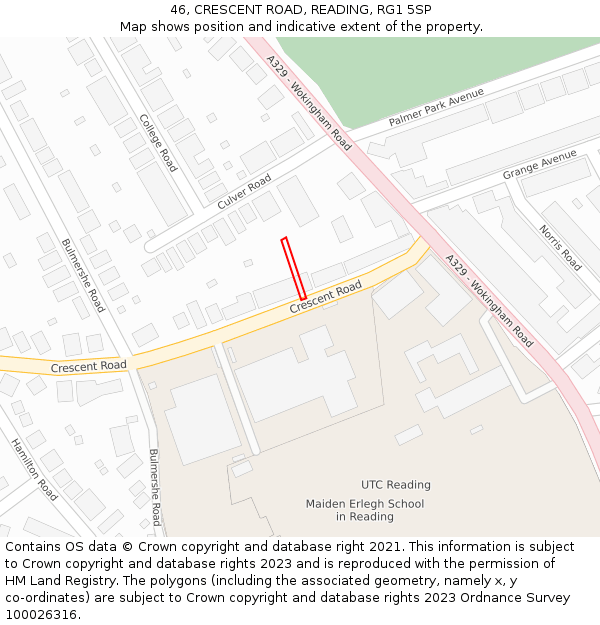 46, CRESCENT ROAD, READING, RG1 5SP: Location map and indicative extent of plot