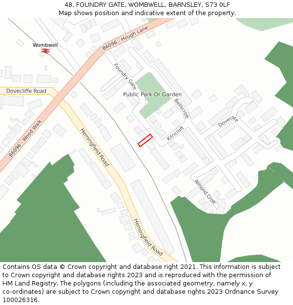 48, FOUNDRY GATE, WOMBWELL, BARNSLEY, S73 0LF: Location map and indicative extent of plot
