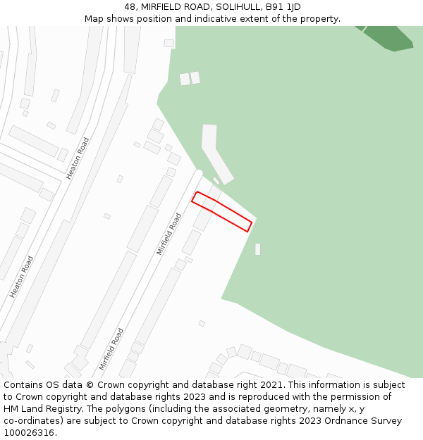 48, MIRFIELD ROAD, SOLIHULL, B91 1JD: Location map and indicative extent of plot