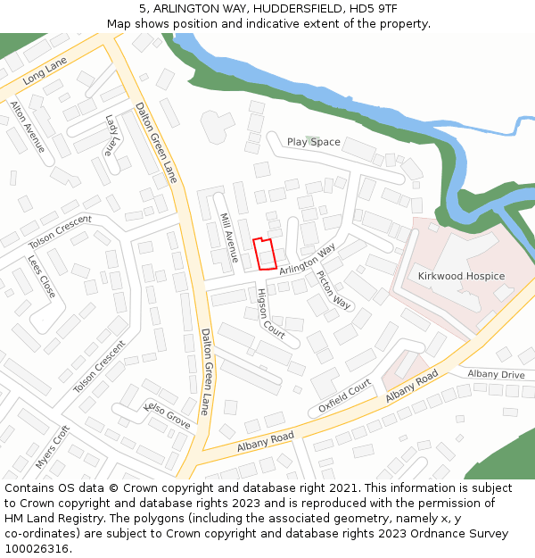 5, ARLINGTON WAY, HUDDERSFIELD, HD5 9TF: Location map and indicative extent of plot