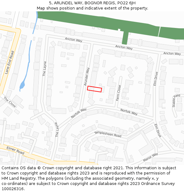 5, ARUNDEL WAY, BOGNOR REGIS, PO22 6JH: Location map and indicative extent of plot