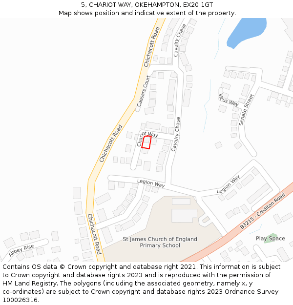 5, CHARIOT WAY, OKEHAMPTON, EX20 1GT: Location map and indicative extent of plot