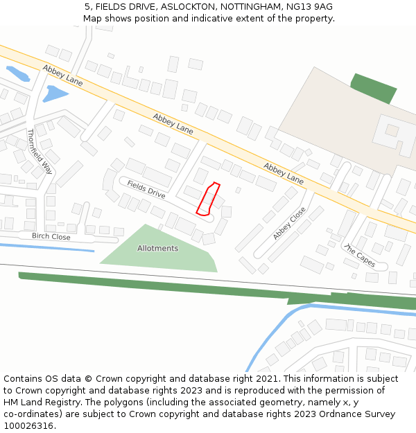 5, FIELDS DRIVE, ASLOCKTON, NOTTINGHAM, NG13 9AG: Location map and indicative extent of plot