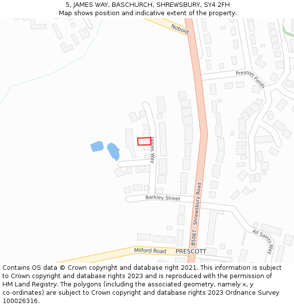 5, JAMES WAY, BASCHURCH, SHREWSBURY, SY4 2FH: Location map and indicative extent of plot
