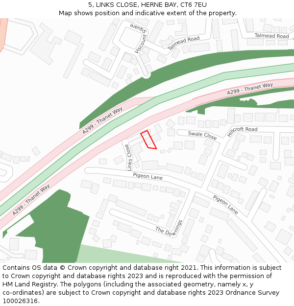 5, LINKS CLOSE, HERNE BAY, CT6 7EU: Location map and indicative extent of plot