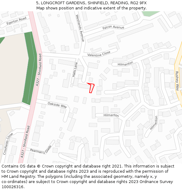 5, LONGCROFT GARDENS, SHINFIELD, READING, RG2 9FX: Location map and indicative extent of plot