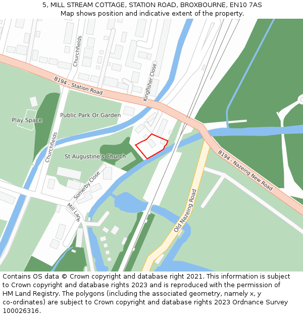 5, MILL STREAM COTTAGE, STATION ROAD, BROXBOURNE, EN10 7AS: Location map and indicative extent of plot