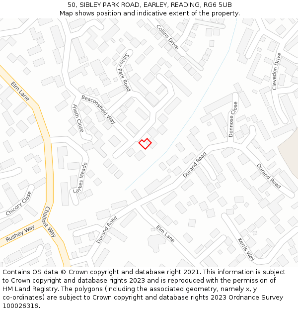 50, SIBLEY PARK ROAD, EARLEY, READING, RG6 5UB: Location map and indicative extent of plot