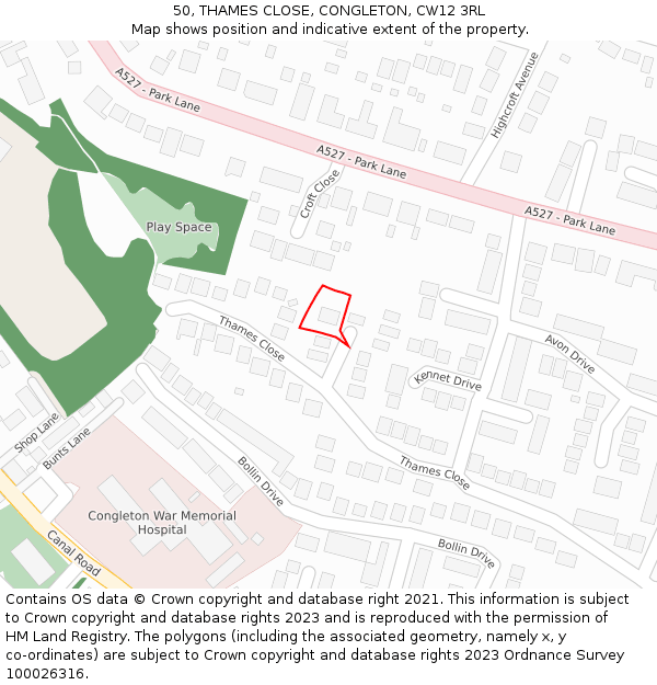 50, THAMES CLOSE, CONGLETON, CW12 3RL: Location map and indicative extent of plot