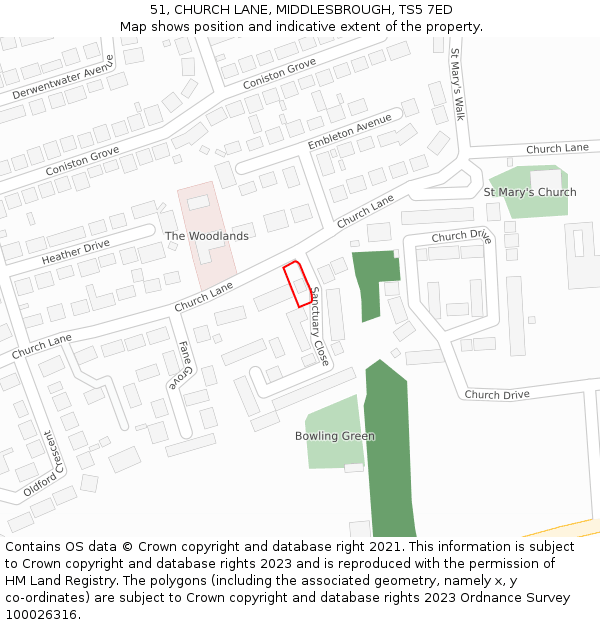 51, CHURCH LANE, MIDDLESBROUGH, TS5 7ED: Location map and indicative extent of plot