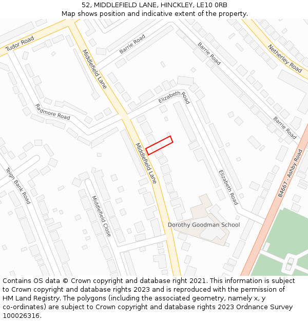 52, MIDDLEFIELD LANE, HINCKLEY, LE10 0RB: Location map and indicative extent of plot