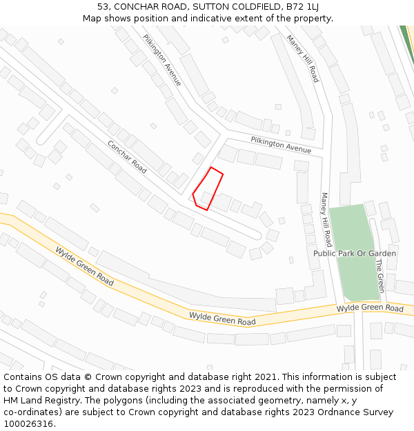53, CONCHAR ROAD, SUTTON COLDFIELD, B72 1LJ: Location map and indicative extent of plot