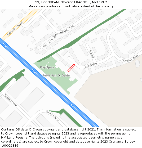 53, HORNBEAM, NEWPORT PAGNELL, MK16 0LD: Location map and indicative extent of plot