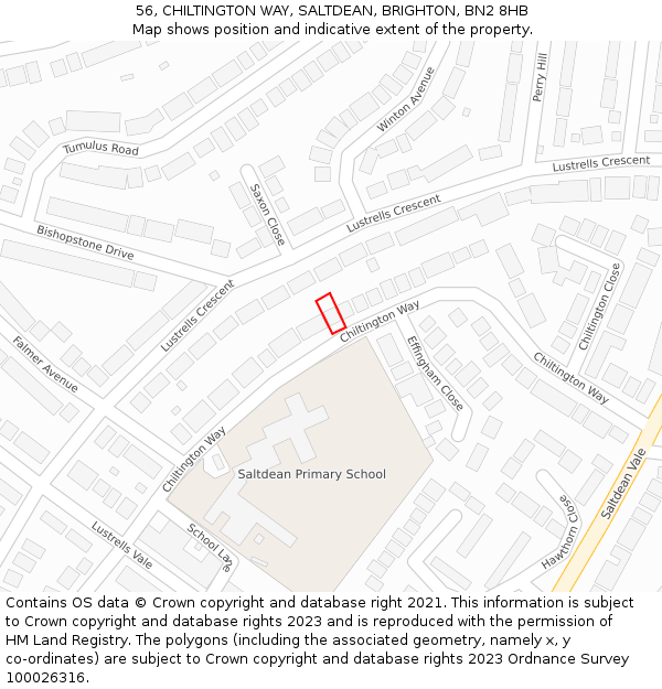 56, CHILTINGTON WAY, SALTDEAN, BRIGHTON, BN2 8HB: Location map and indicative extent of plot