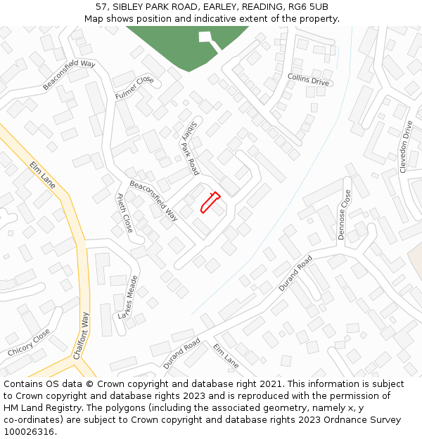 57, SIBLEY PARK ROAD, EARLEY, READING, RG6 5UB: Location map and indicative extent of plot
