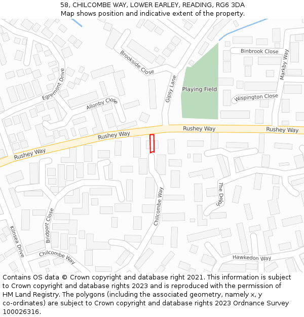 58, CHILCOMBE WAY, LOWER EARLEY, READING, RG6 3DA: Location map and indicative extent of plot