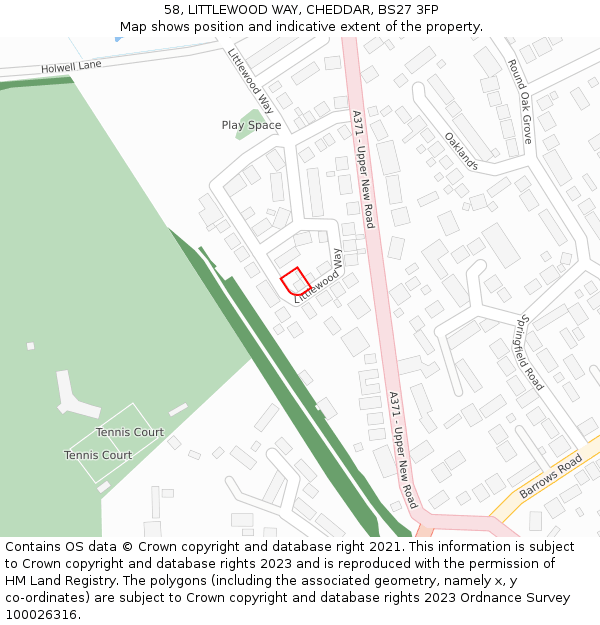 58, LITTLEWOOD WAY, CHEDDAR, BS27 3FP: Location map and indicative extent of plot