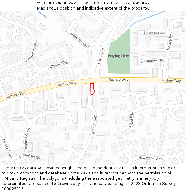59, CHILCOMBE WAY, LOWER EARLEY, READING, RG6 3DA: Location map and indicative extent of plot