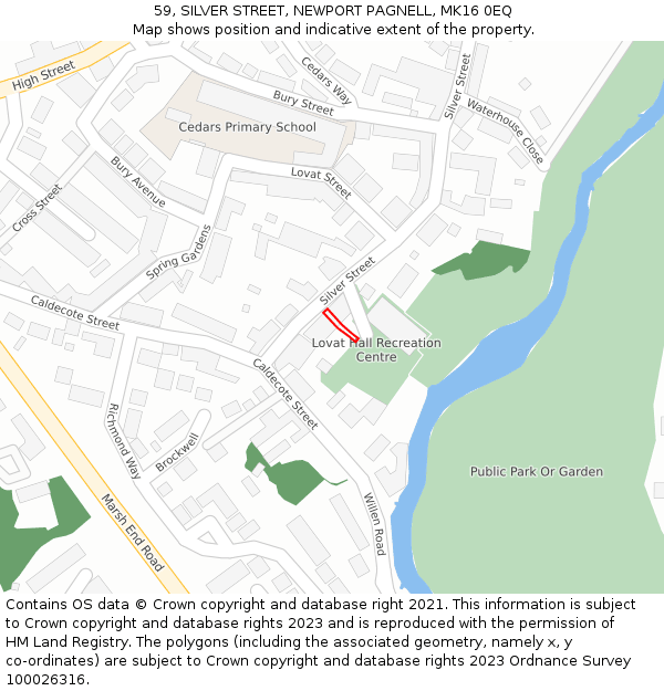 59, SILVER STREET, NEWPORT PAGNELL, MK16 0EQ: Location map and indicative extent of plot