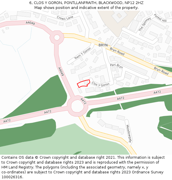 6, CLOS Y GORON, PONTLLANFRAITH, BLACKWOOD, NP12 2HZ: Location map and indicative extent of plot